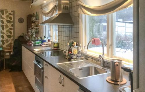 泰比Stunning Home In Tby With Kitchen的带水槽的厨房台面和窗户