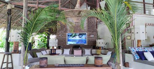 马林迪Lions' Luxury Eco Resort & Spa的带沙发和棕榈树的客厅