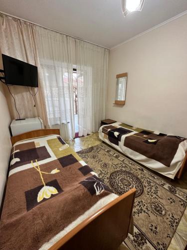 乔尔蓬阿塔Гостевой дом "Kalinka"的一间卧室配有两张床和一台平面电视