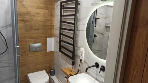 沃姆扎Underground Apartament的一间带水槽和镜子的浴室