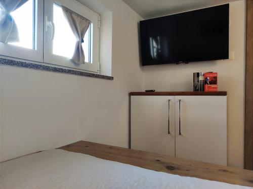 马林斯卡apartman Emili的卧室配有壁挂式平面电视。