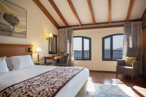 萨法德Ruth Safed By Dan Hotels的配有一张床和一张书桌的酒店客房