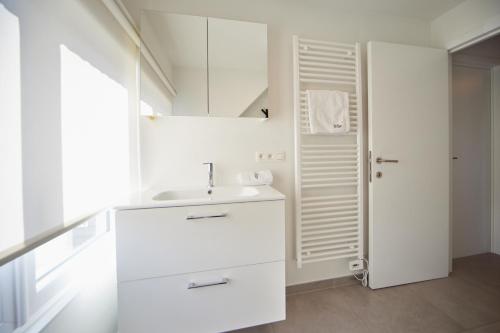 BrechtHoliday Home De Steenen Molen的白色的浴室设有水槽和镜子