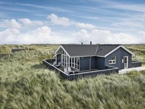 弗勒斯楚普Holiday Home Elisaveta - 200m from the sea in NW Jutland by Interhome的草丛中间的蓝色房子