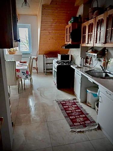 沃维奇Pokój prywatny 4 osobowy ze wspólna kuchnia i łazienka的厨房配有水槽和炉灶 顶部烤箱