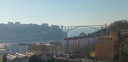 波尔图Vilar Oporto Hotel的一座建有建筑物的城市里河流上的桥梁