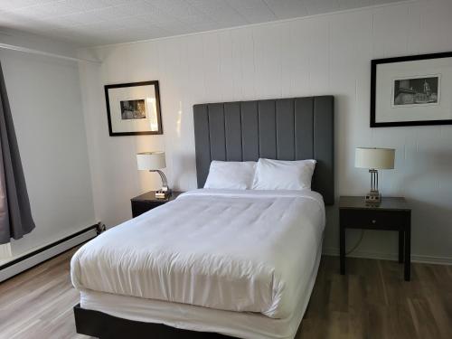 瓦勒多Hotel Sigma的一间卧室配有一张带2个床头柜的大型白色床