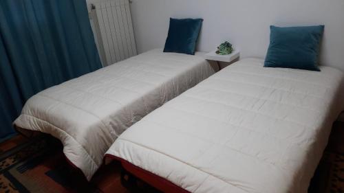 维拉·诺瓦·达·塞尔维尔Apartamento Rio Minho的两张睡床彼此相邻,位于一个房间里