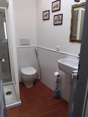 AielliLa Locanda n'gima all' ara的白色的浴室设有卫生间和水槽。
