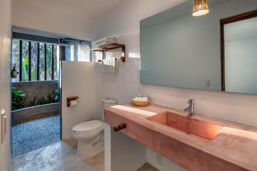 Brisas de ZicatelaCasa Kuaa的一间带水槽、卫生间和镜子的浴室