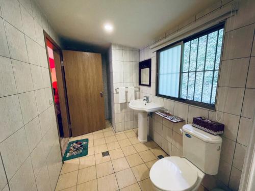埔里山上林園南投埔里包棟民宿的一间带卫生间和水槽的浴室