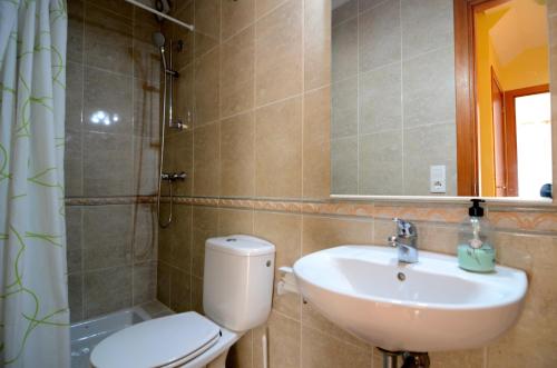 莱斯卡拉Rambla Mallols 29的一间带卫生间、水槽和镜子的浴室