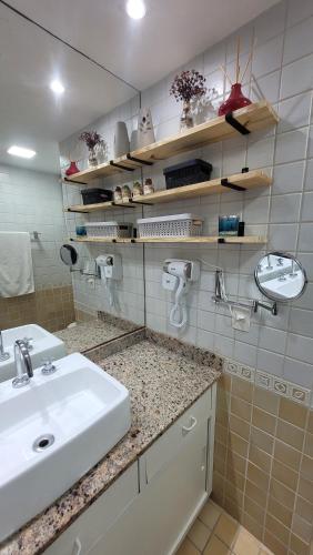里约热内卢Meu Resort no Recreio - RJ的一间带水槽和台面的浴室