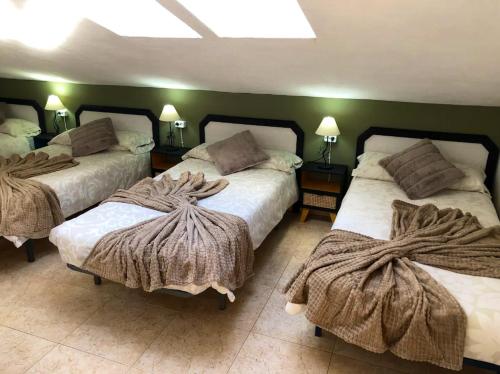 Alforja8 bedrooms villa with private pool enclosed garden and wifi at Alforja的一间卧室配有两张带毯子的床