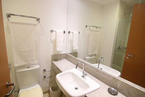利尼亚雷斯Samba Linhares的一间带水槽、卫生间和镜子的浴室