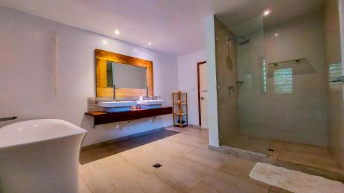 维拉港天堂角度假屋的带浴缸、水槽和淋浴的浴室