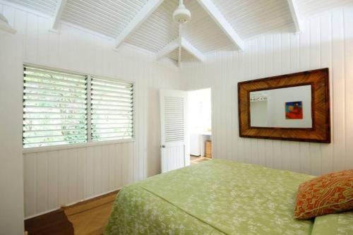 萨武萨武Beachfront Villa - House of Bamboo, Infinity Pool的卧室配有一张床,墙上设有镜子