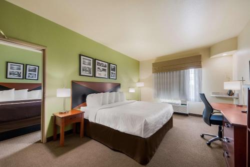 圣安东尼奥SureStay Plus Hotel by Best Western Near SeaWorld San Antonio的配有一张床和一张书桌的酒店客房