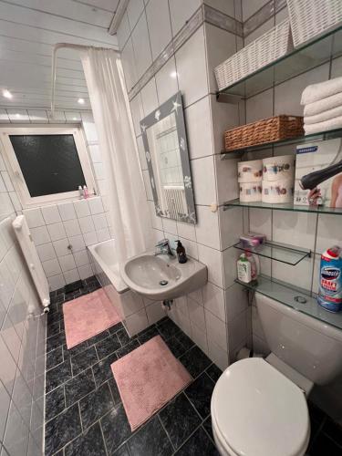 不莱梅OTTO Apartment Bremen的浴室配有白色卫生间和盥洗盆。