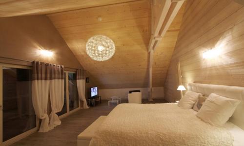 克松吕-隆日梅五色布瓦及水疗住宿加早餐酒店的一间卧室配有一张大床和电视