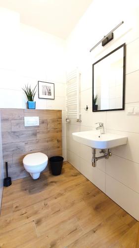 格但斯克Sleep Port的浴室配有白色水槽和卫生间。