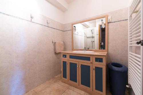 圣弗洛朗Appartement T2 rez de villa的一间带水槽和镜子的浴室