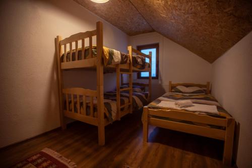 乌罗舍瓦茨Villa Rexhes的一间卧室设有两张双层床和梯子