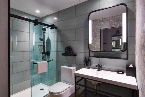 纽约Hotel Indigo NYC Financial District, an IHG Hotel的一间带卫生间、水槽和镜子的浴室