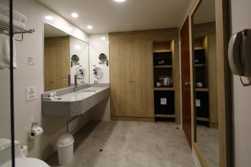 莫克瓜Casa Andina Select Moquegua的一间带水槽和大镜子的浴室