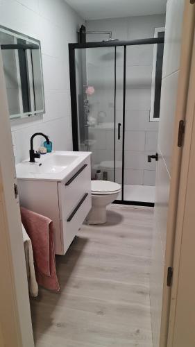 穆尔西亚CASA HUERTA SOFIA的浴室配有白色水槽和卫生间。