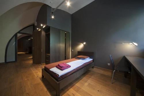 陶格夫匹尔斯Rothko Museum residences的一间卧室配有一张床和一张书桌