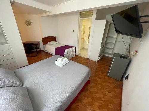 安托法加斯塔Zigal hotel的酒店客房设有两张床和一台平面电视。