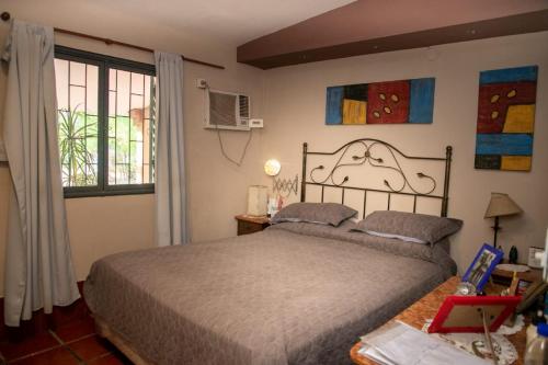 圣地亚哥-德尔埃斯特罗FINCA EL BRACO的一间卧室设有一张大床和一个窗户。