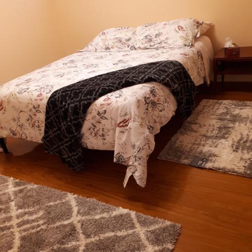 渥太华in beacon hill的一间卧室配有一张床,铺有木地板。