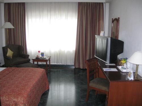 勒克瑙拉普诶斯珀尔提克萨罗瓦尔酒店的酒店客房,配有床和电视