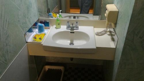 AsahiHotel Sekitei的浴室设有白色水槽和镜子