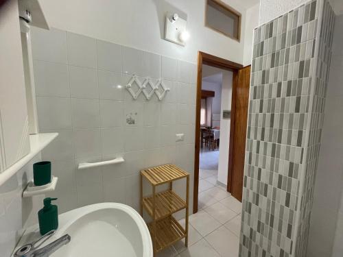 圣玛丽亚纳瓦雷Da Mamma IUN Q9152的浴室配有白色水槽和淋浴。