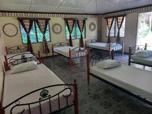 Naviti IslandWai Makare Homestay的带四张床和窗户的客房