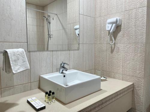 博罗沃耶Hotel Gloria Deluxe的一间带水槽和淋浴的浴室