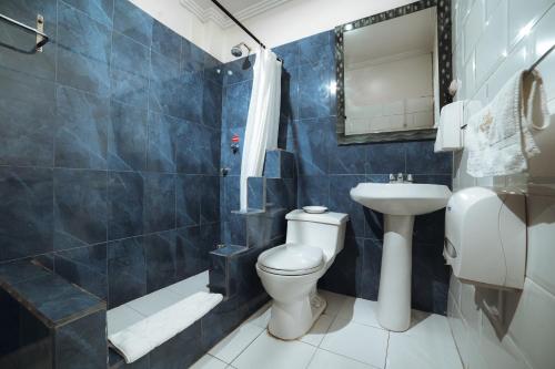 昆卡Gran Hotel París的一间带卫生间和水槽的浴室