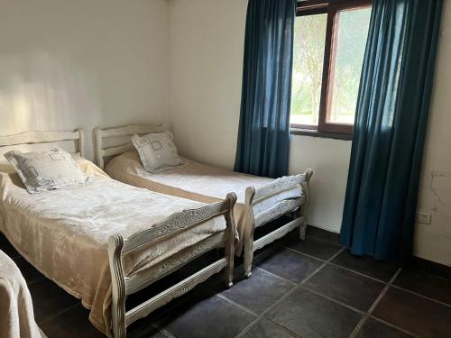 卡布拉科拉尔Punta Sur - Dique Cabra Corral的带窗户的客房内设有两张单人床。