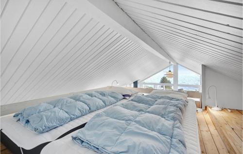 斯内克斯坦Cozy Home In Snekkersten With Kitchen的一张带蓝色枕头的大型白色床
