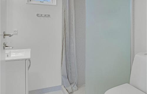 博托比2 Bedroom Beautiful Apartment In Vggerlse的白色的浴室设有卫生间和水槽。