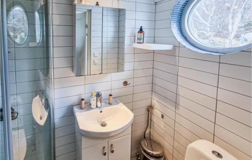 马斯特兰德Stunning Apartment In Marstrand With Kitchen的一间带水槽和镜子的浴室