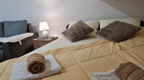 索科矿泉村Apartman Marija的一间卧室配有带毛巾的床