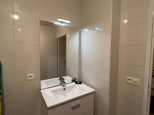 维勒帕里西Appartement idéalement placé的白色的浴室设有水槽和镜子