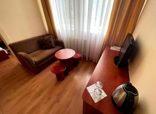 巴德霍夫斯基库佩莱佐尼卡旅馆的带沙发、电视和桌子的客厅