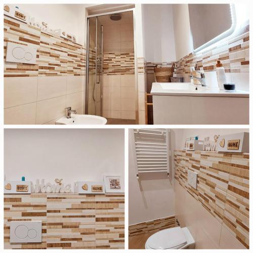 布拉恰诺La casa nel vicolo的浴室的两张照片,配有卫生间和水槽