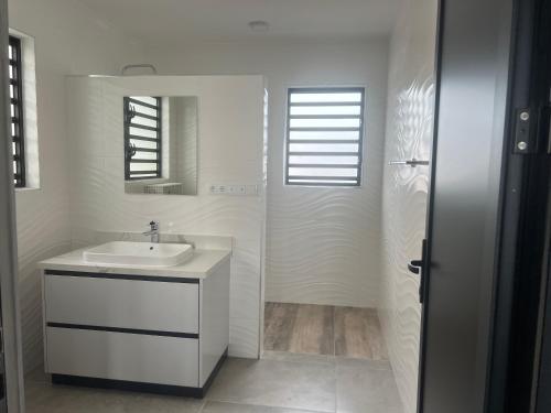 拉贡Lagun Sunset Resort All Natural Clothing Optional的白色的浴室设有水槽和镜子