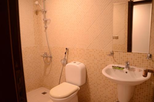麦地那Artal Taiba Hotel的一间带卫生间和水槽的浴室